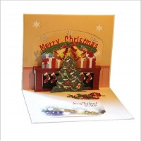 3d Pop Up Greeting Card Christmas Xmas Eve Silent Night Tree Fireplace Papercraft Gift
